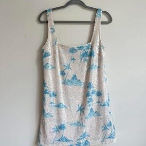 Gianni Bini Blue and White Tropical Mini Dress